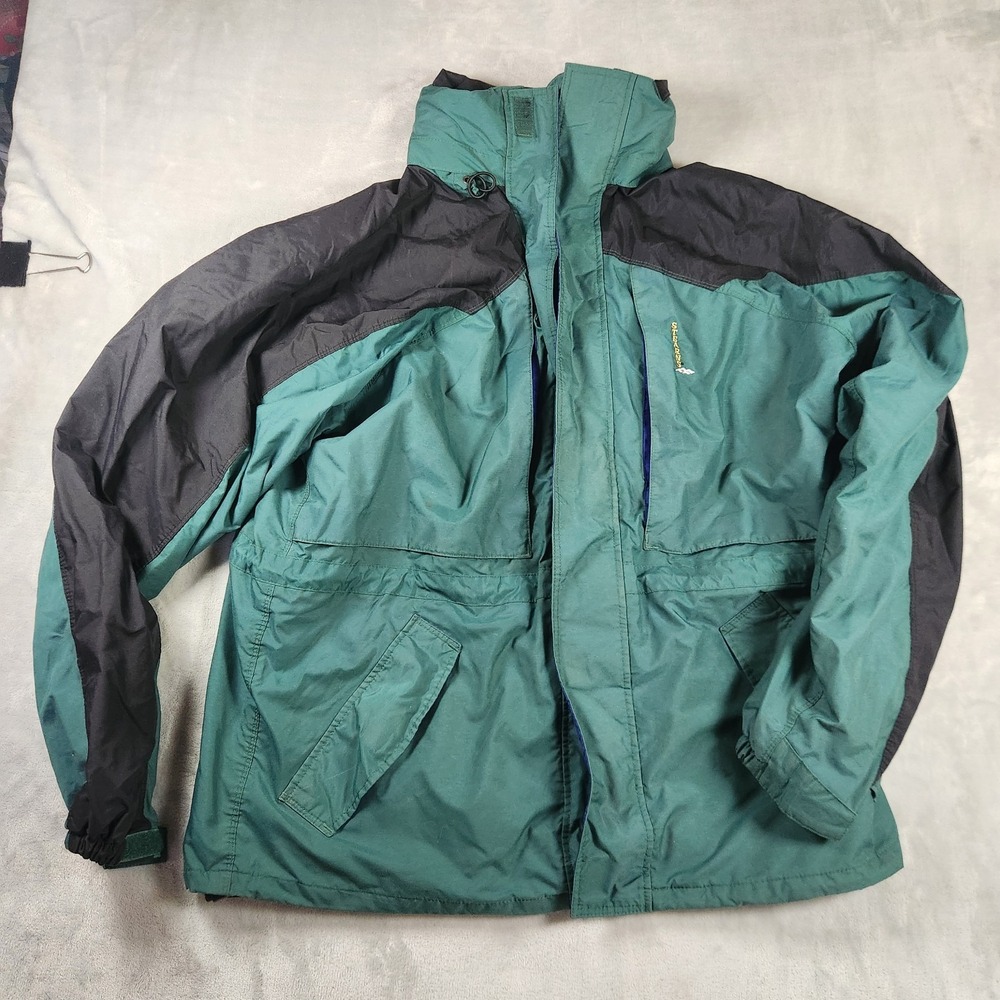 Vtg 90s Stearns Dry Wear‎ Waterproof Hooded Jacket Mens Medium Green Black Retro